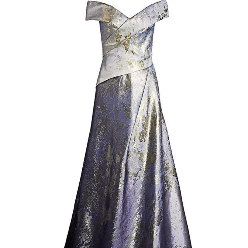 RENE RUIZ Metallic Off-Shoulder Gown Size 4